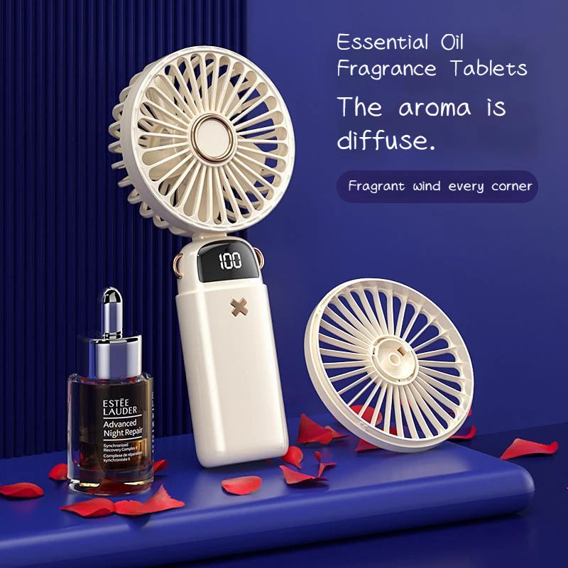Aromatherapy Mini Handheld Small Fan Portable Portable Silent Office Desk Student on Dormitory Charging Outdoor Hand Holding Fan